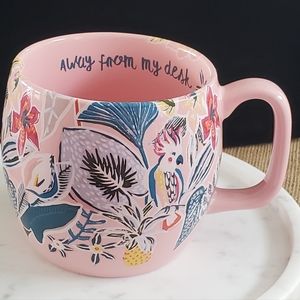 Stoneware "Away From My Desk" Mug Pink- Tropical with Parrots Opalhouse